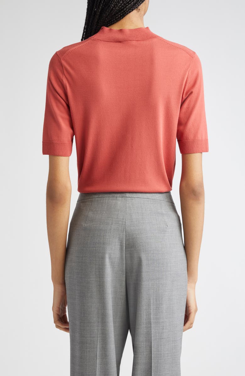 Lafayette 148 New York Mock Neck Short Sleeve Sweater, Alternate, color, Red Brick