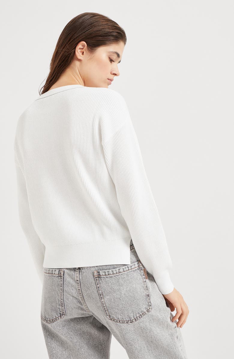 Brunello Cucinelli Cotton English rib sweater with monili, Alternate, color, 