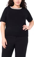 Halogen® Rhinestone Trim Crewneck Sweater