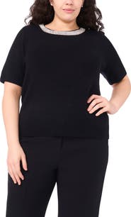 Halogen® Rhinestone Trim Crewneck Sweater
