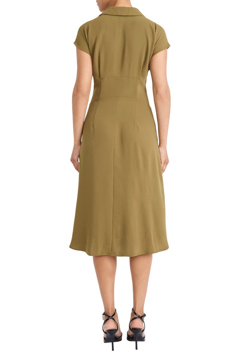 Maggy London Cap Sleeve Pleated Waist Fit & Flare Midi Dress, Alternate, color, Military Olive