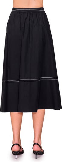 Contrast Stitch Poplin A-Line Skirt