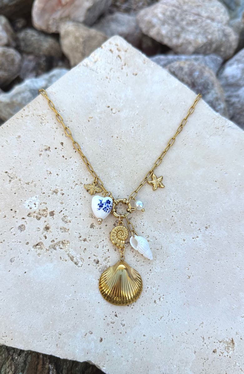 Adornia Assorted Charm Paper Clip Chain Necklace, Alternate, color, Gold/ White