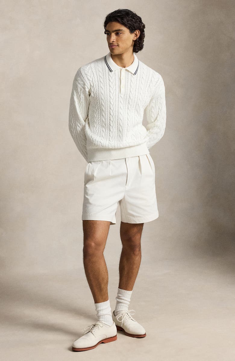 Polo Ralph Lauren Relaxed Fit Cable Stitch Cotton & Linen Polo Sweater, Alternate, color, Trophy Cream
