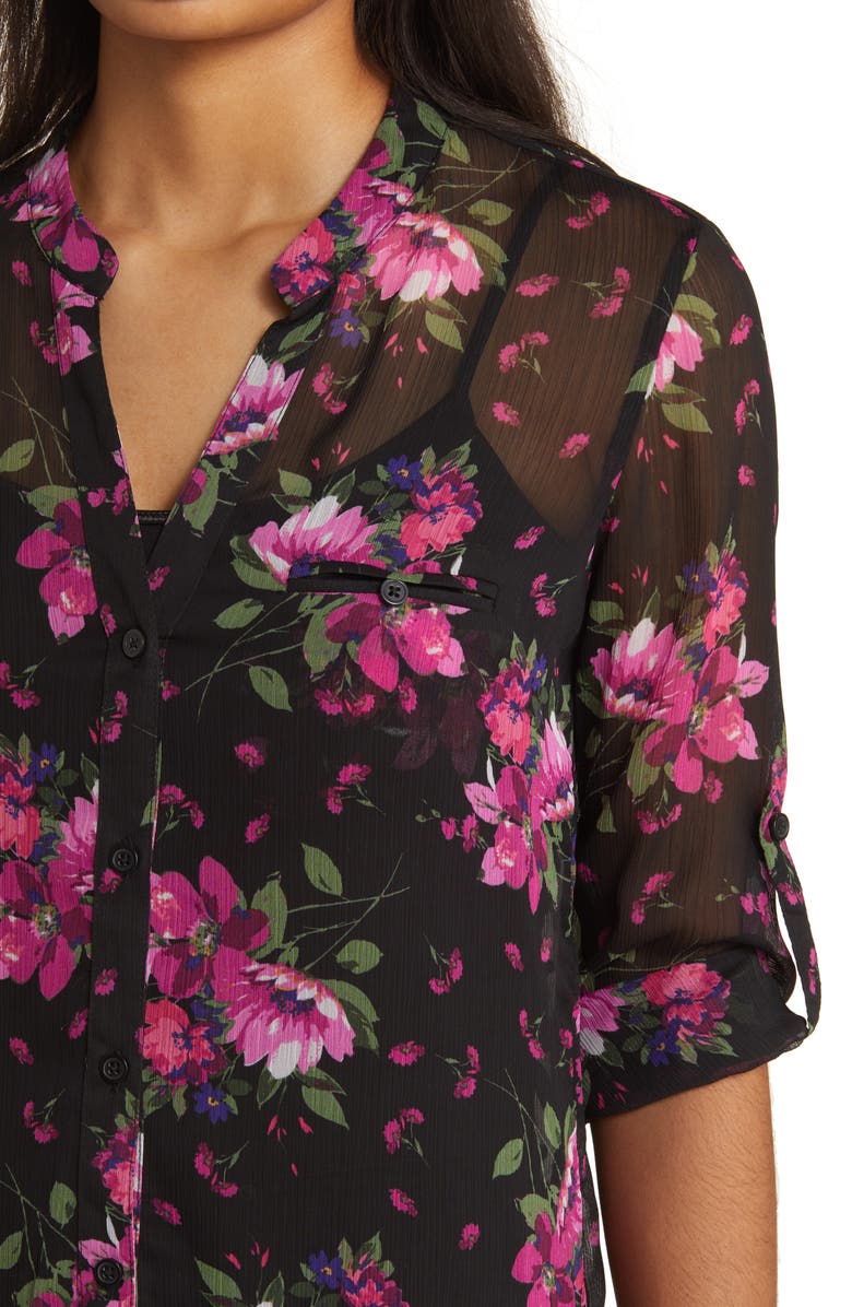 KUT from the Kloth Jasmine Chiffon Button-Up Shirt, Alternate, color, Chelles Bouquet Black Purple