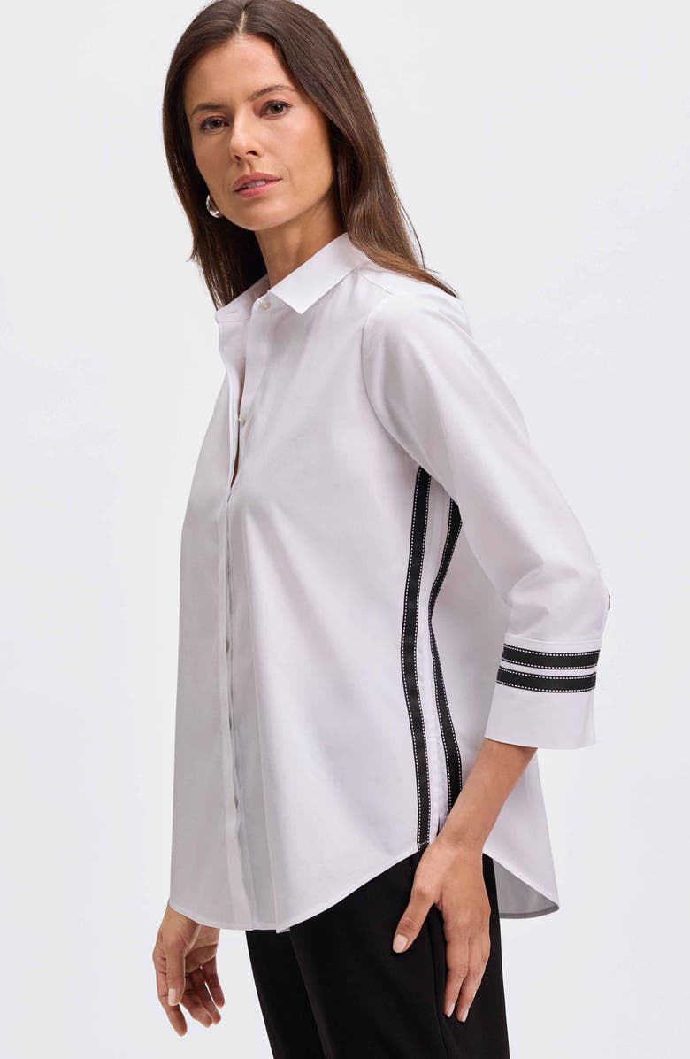 Foxcroft Brooke Grosgrain Trim Button-Up Shirt, Alternate, color, White