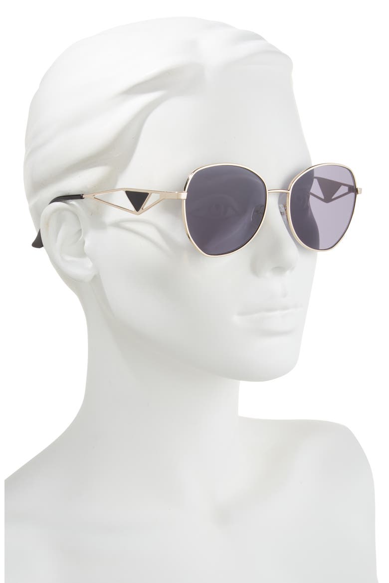 Round Sunglasses, Alternate, color, BLACK-SILVER
