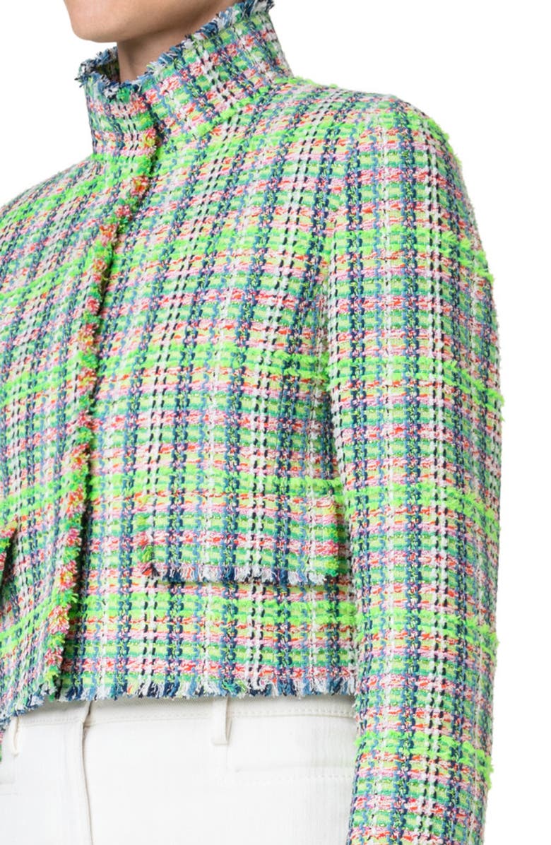 Akris punto Fringed Tweed Crop Jacket, Alternate, color, 056 Vibrant Green-Multicolor