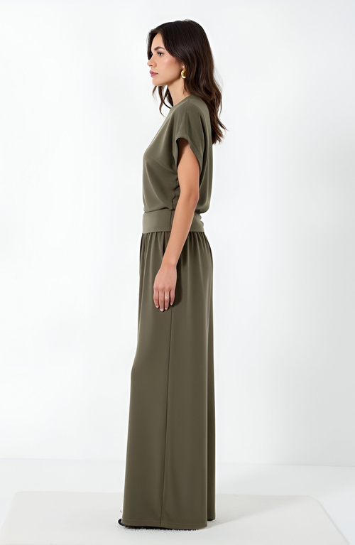 Modenaire High Waist Wide Leg Pants In Green
