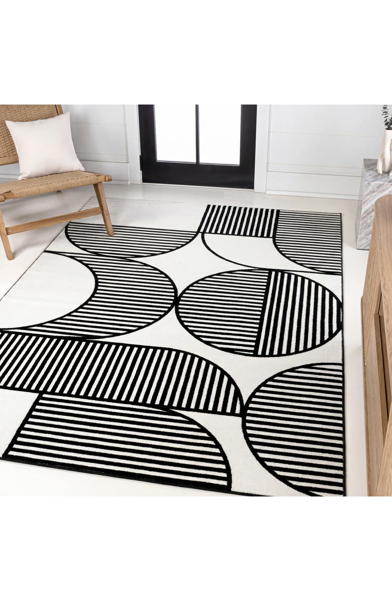 JONATHAN Y Nordby High-Low Geometric Arch Scandi Striped Indoor/Outdoor Area Rug, Alternate, color, Black/White