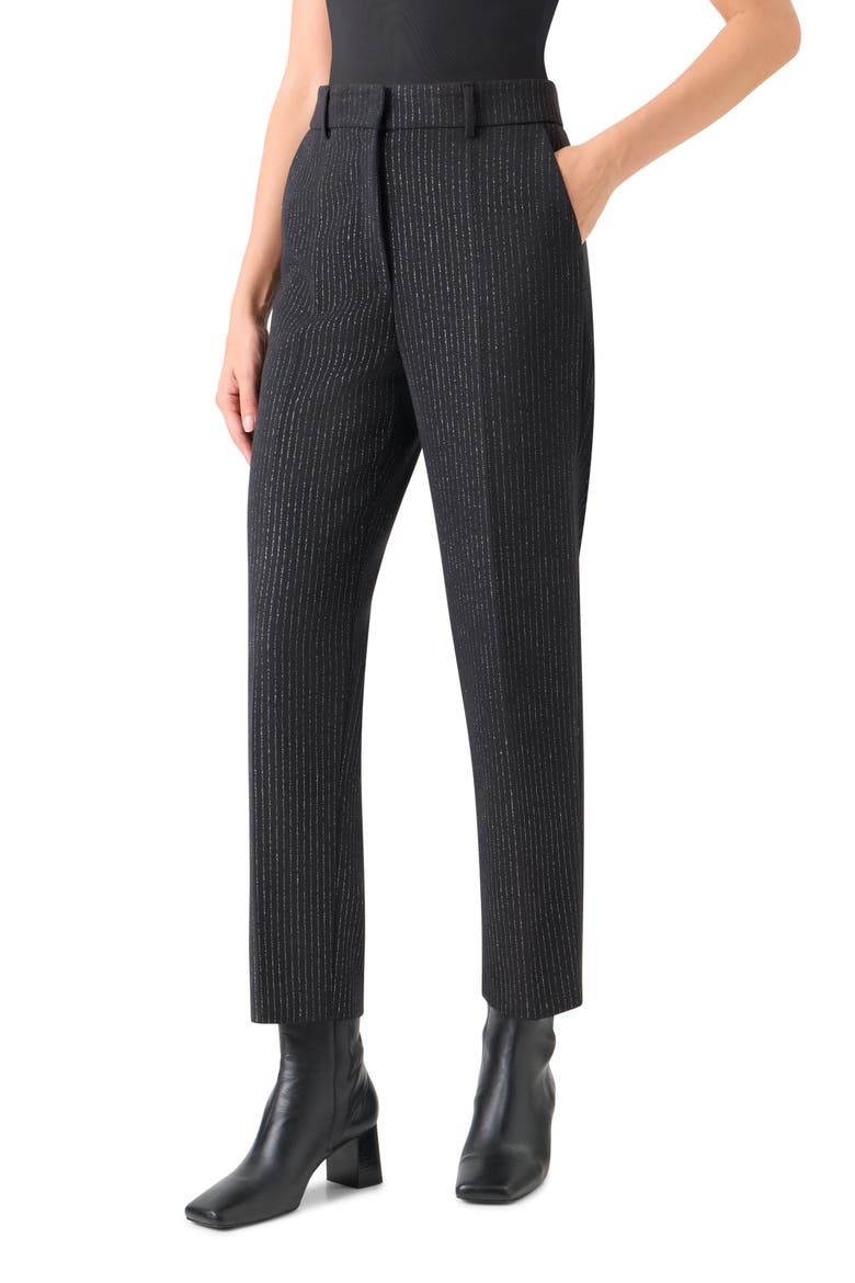 Metallic Pinstripe Slim Ankle Pants, Alternate, color, BLACK-BRUSHED STEEL