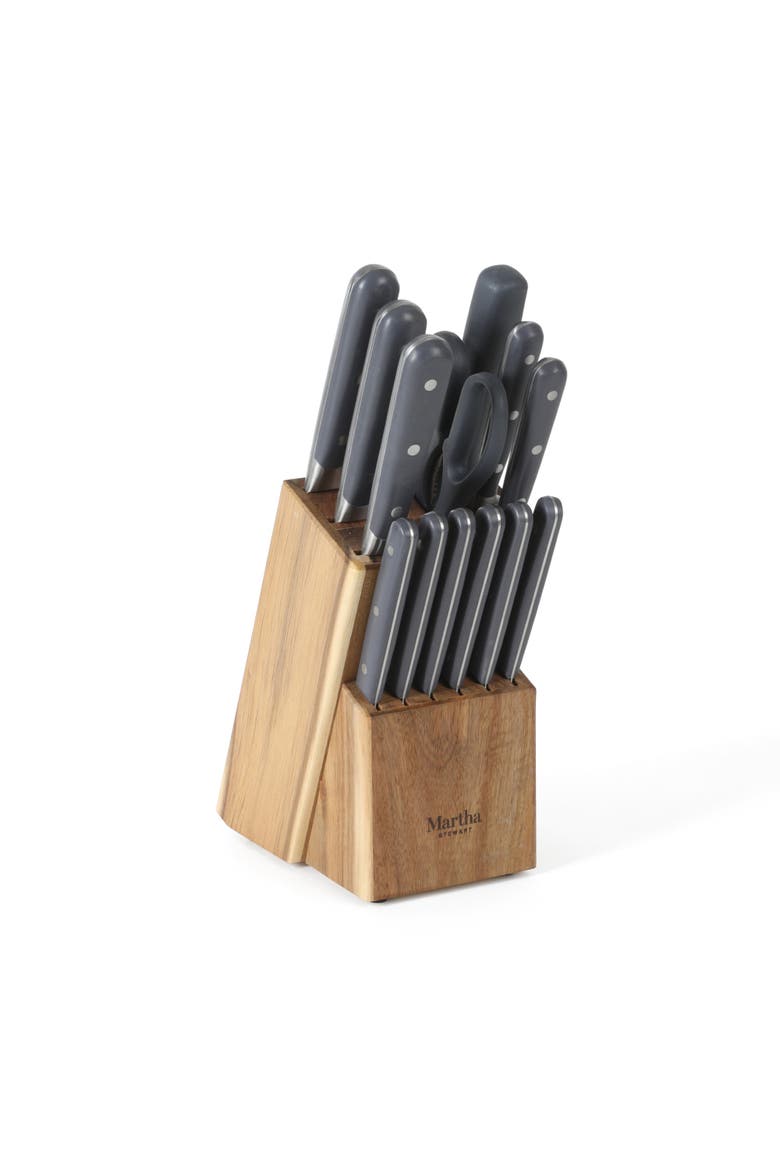 Eastwalk Forged Stainless Steel Knife Block Set with Acacia Wood Block, Alternate, color, Gray