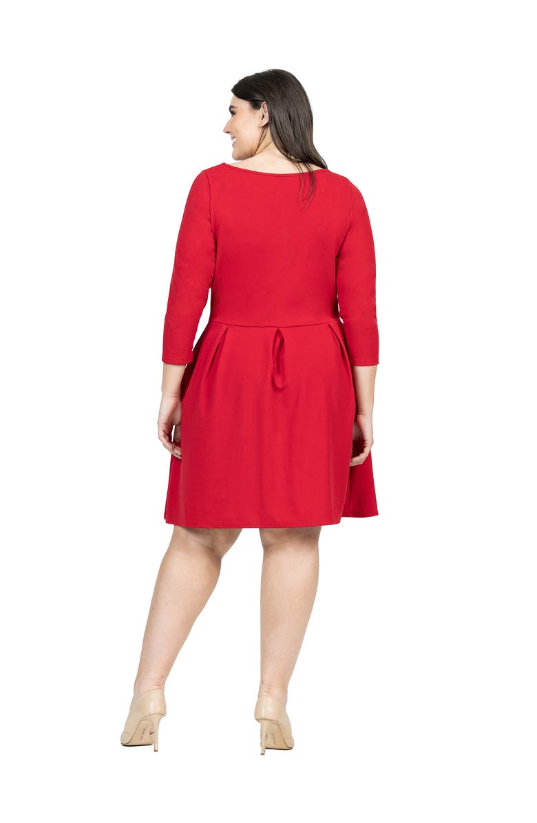 24seven Comfort Apparel Plus Size Perfect Fit and Flare Pocket Dress, Alternate, color, Red