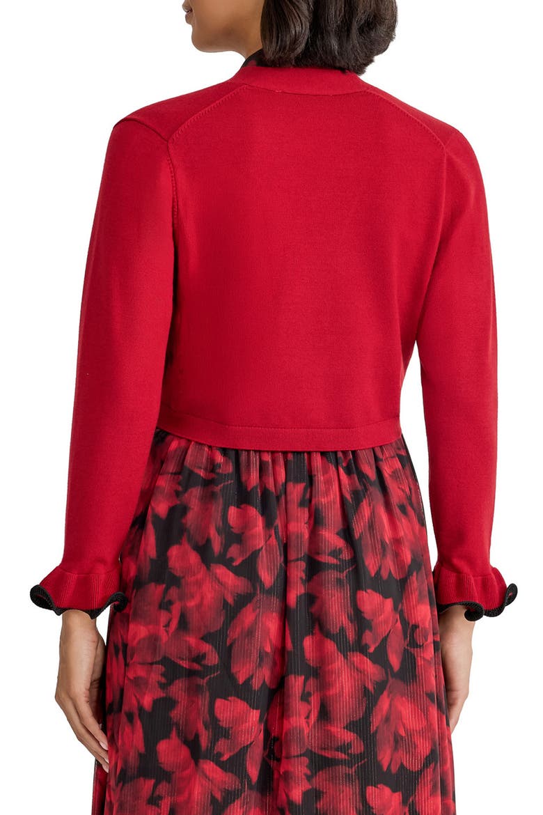 Sculptural Cuff Shrug Cardigan, Alternate, color, FIRE RED/ BLACK