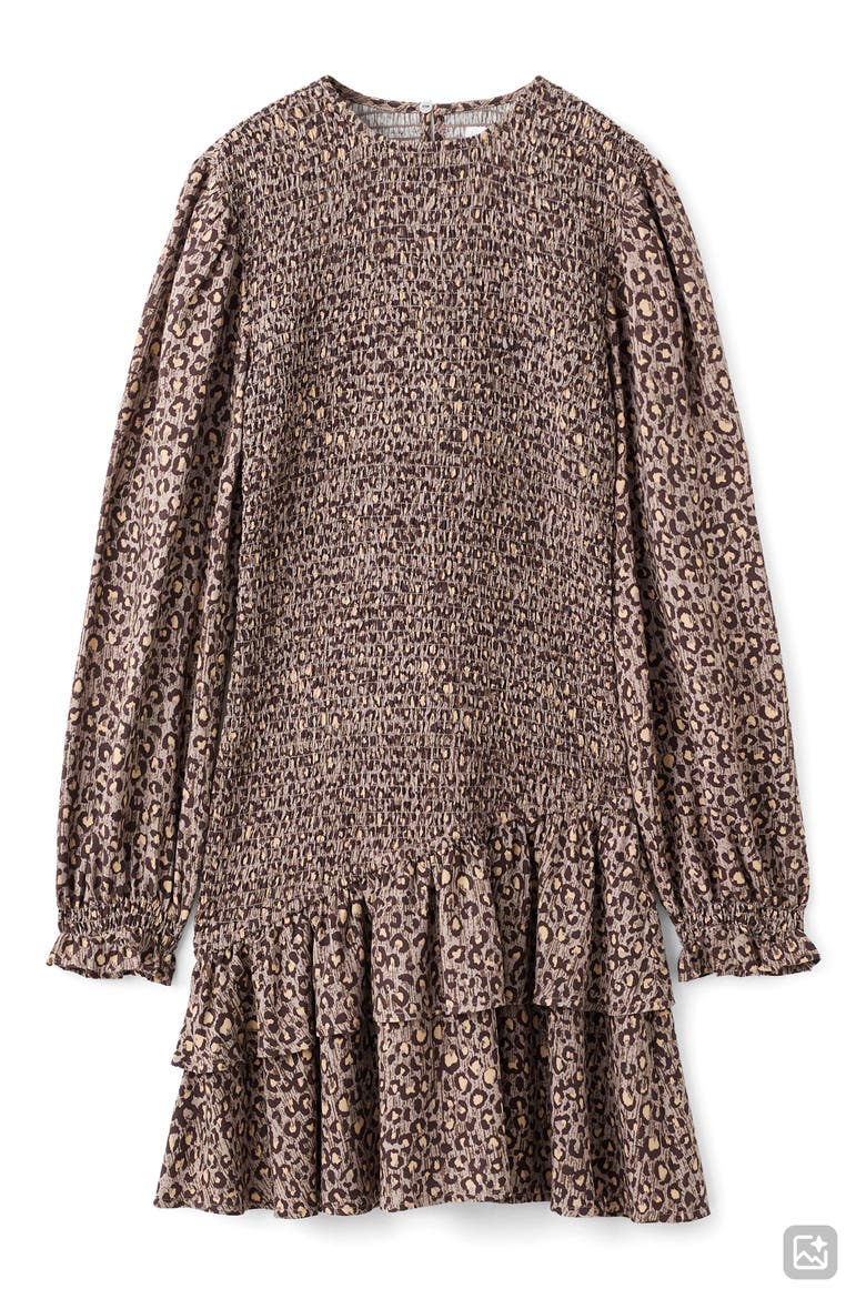 Smocked Long Sleeve Dress, Main, color, BROWN