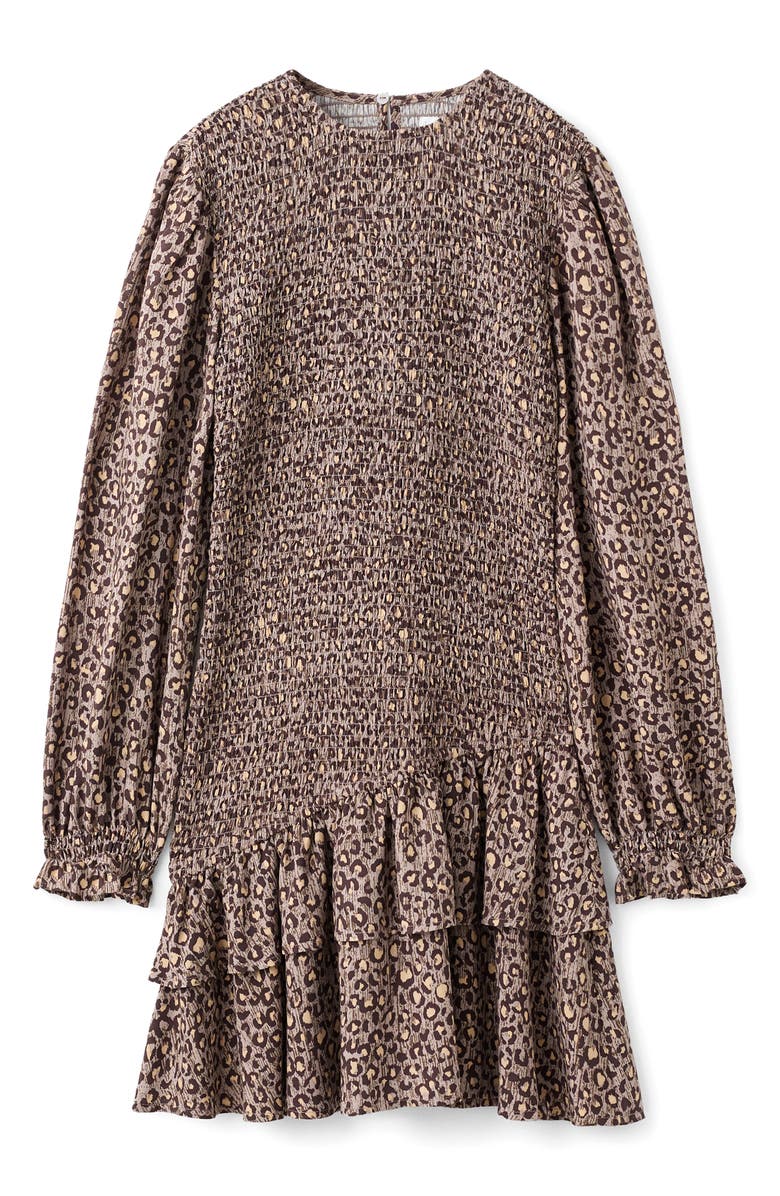 MANGO TEEN Smocked Long Sleeve Dress, Main, color, Brown