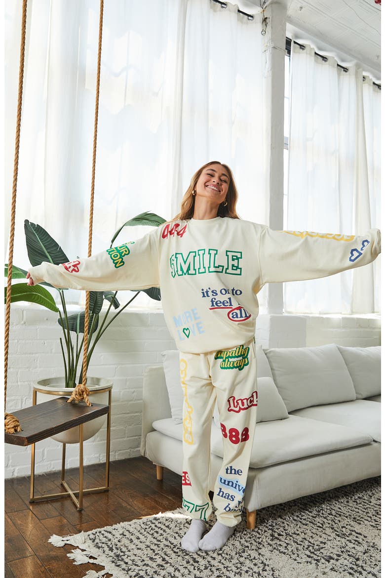 Affirmations Cotton Blend Sweatpants, Main, color, CREAM
