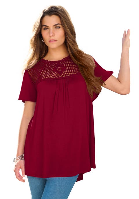 Plus Size Lace Yoke Pleated Tunic