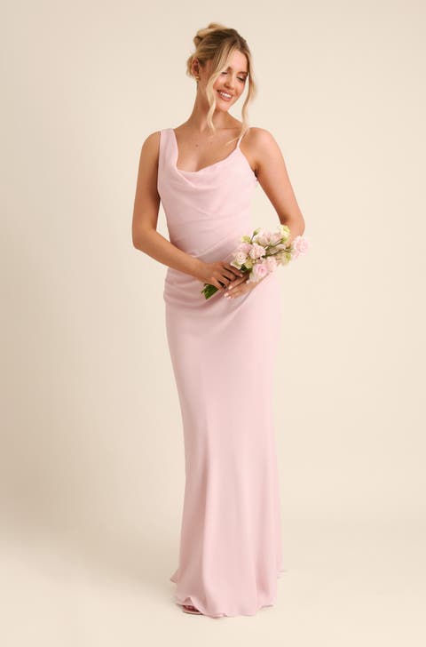 Cowl Front Chiffon Bridesmaid Dress