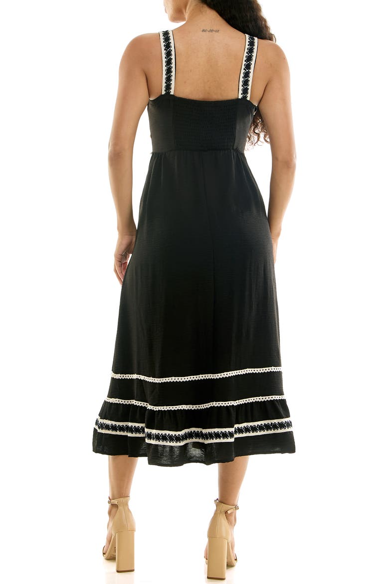 Lace Trim Fit & Flare Midi Dress, Alternate, color, BLACK