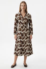 Exquise Long Sleeve Fitted Button-Front Maxi Dress