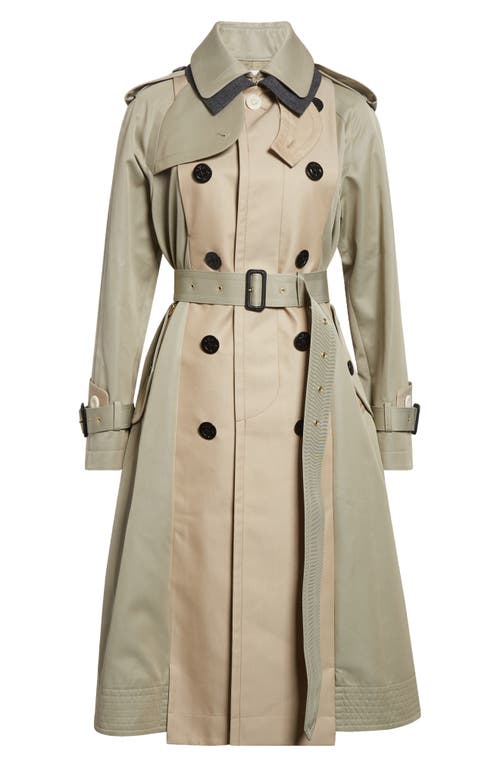 Sacai Cotton Gabardine Trench Coat In Green