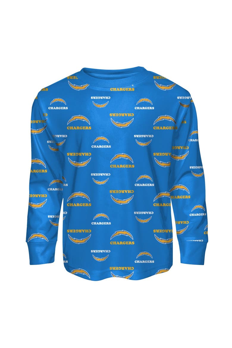 Youth Outerstuff Powder Blue Los Angeles Chargers All-Over-Print Long Sleeve T-Shirt and Pants Sleep Set, Alternate, color, Powder Blue
