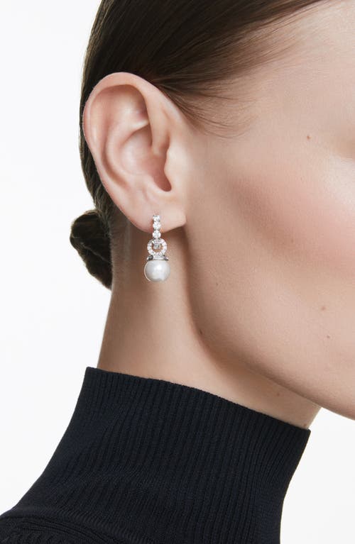 Swarovski Matrix Rhodium Plated Round Cut Drop Earrings In White