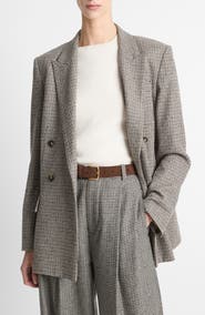 Vince Houndstooth Double Breasted Wool Blend Blazer