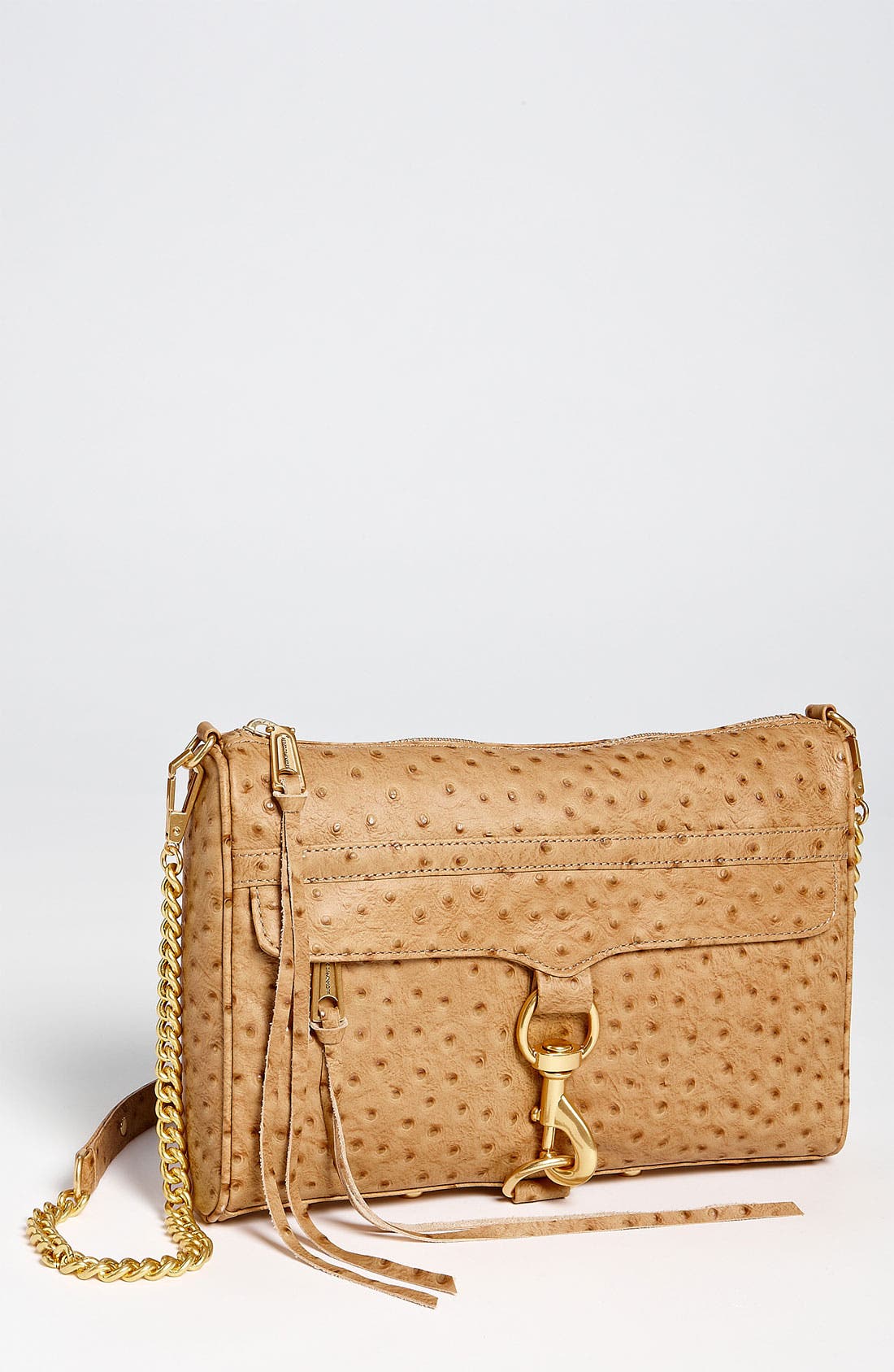 'MAC' Ostrich Embossed Shoulder Bag, Main, color, TAUPE OSTRICH