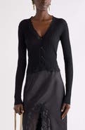 Saint Laurent Rib Cardigan with Lace Trim