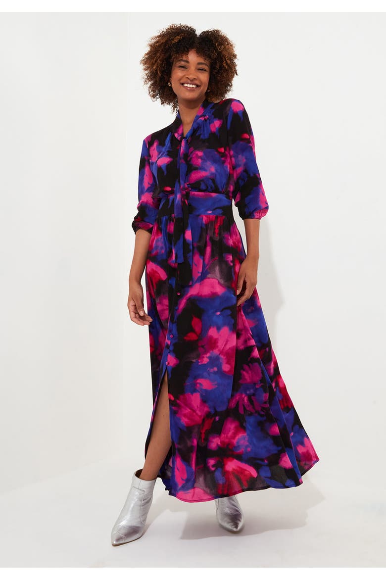Tie Neck Printed Maxi Dress, Main, color, WATERCOLOR FLORAL