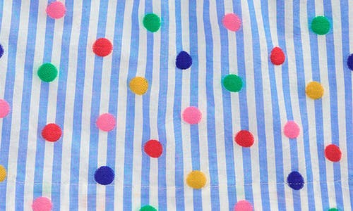 Mini Boden Kids' Juniper Stripe Polka Dot Cotton Top In Peacock Plume Blue Spot