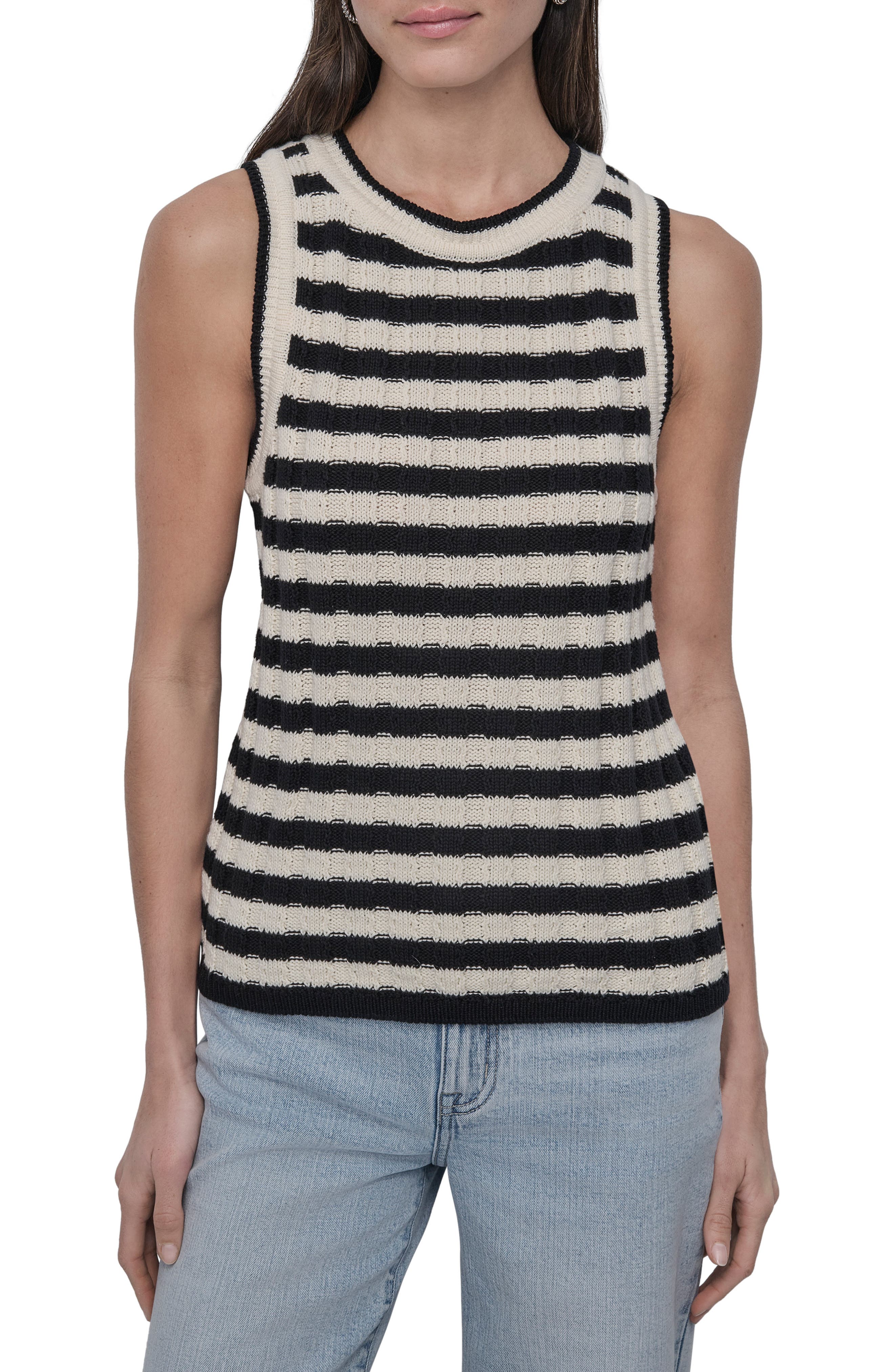DKNY Jeans Stripe Rib Knit Sleeveless Top