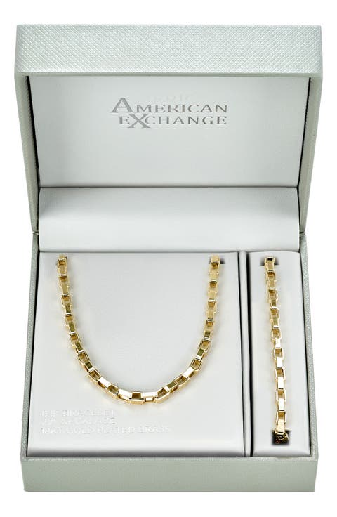 Men's Elongated Box Link Necklace & Bracelet Set
