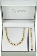 AMERICAN EXCHANGE Men's Elongated Box Link Necklace & Bracelet Set