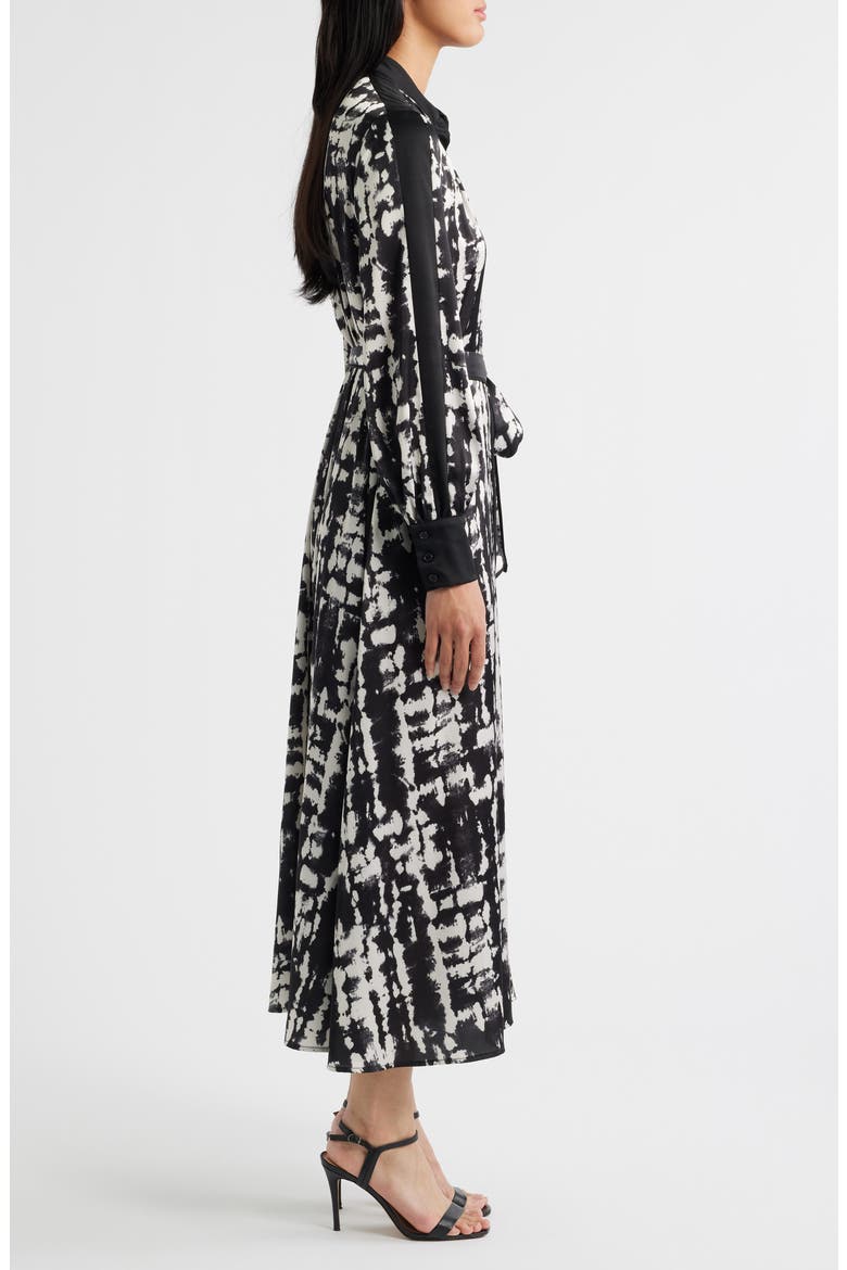 Print Long Sleeve Shirtdress, Alternate, color, BLACK WHITE