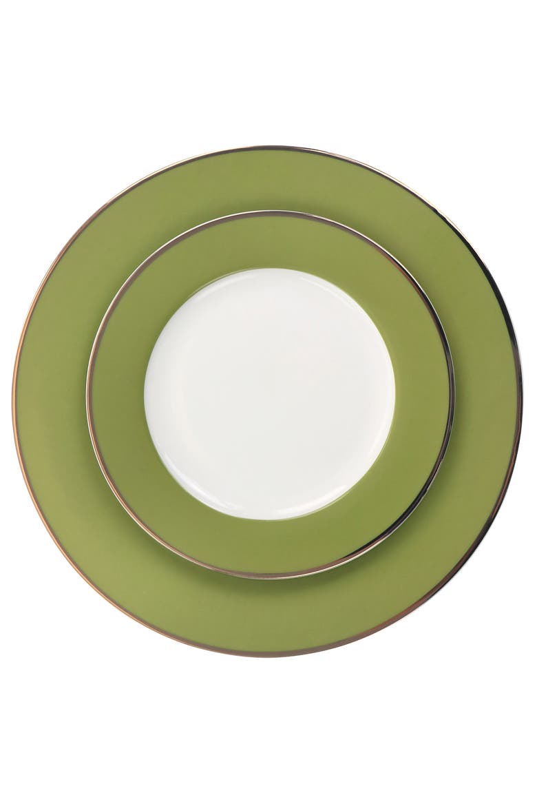 Gold Rimmed 12 piece Fine Ceramic Dinnerware Set, Alternate, color, Green