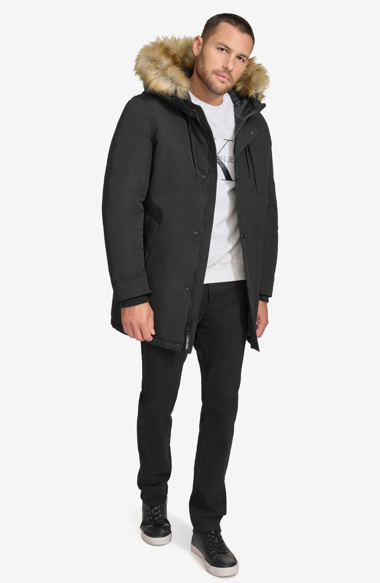 Calvin Klein Arctic Faille Water Resistant Parka with Removable Faux Fur Trim, Alternate, color, 