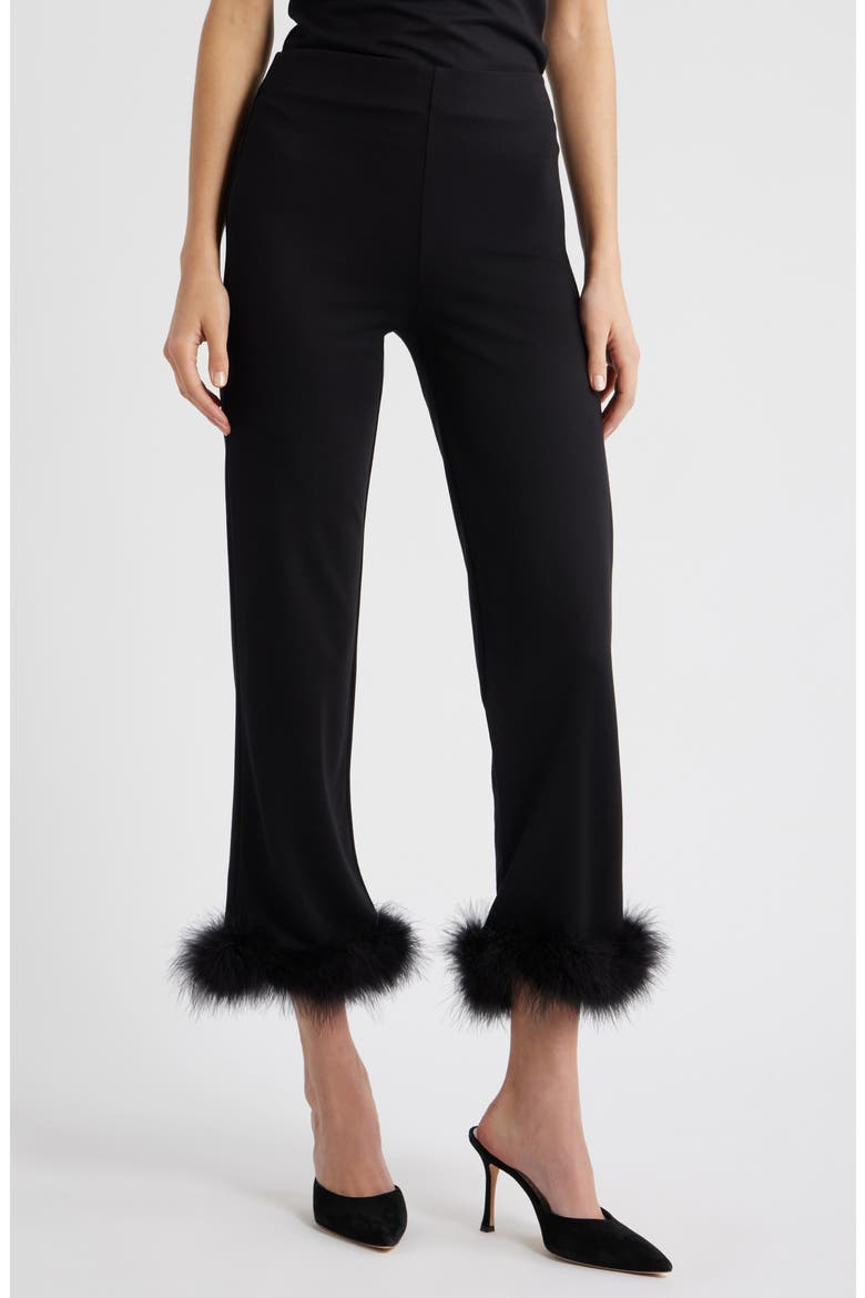 Feather Hem Capri Pants, Main, color, BLACK