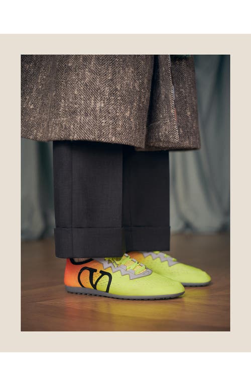 Valentino Lime Green And Fluorescent Orange Sporty Sneakers In Cotton And Pu Bold Design In Lime/orange Fluo