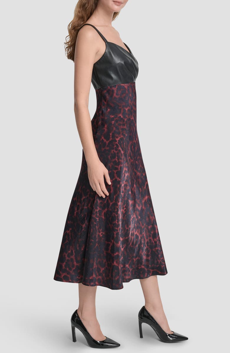 DKNY Faux Leather Mixed Media Midi Dress, Alternate, color, Merlot Cheetah