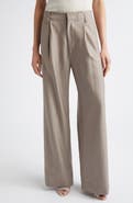 Victoria Beckham Pleated Virgin Wool Herringbone Straight Leg Pants
