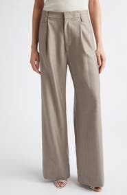 Victoria Beckham Pleated Virgin Wool Herringbone Straight Leg Pants