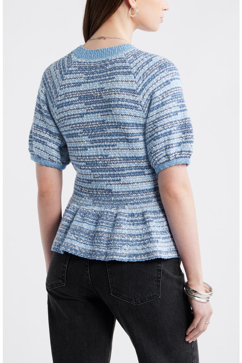 Space Dye Puff Sleeve Cotton Peplum Sweater, Alternate, color, BLUE VINTAGE SPACE DYE