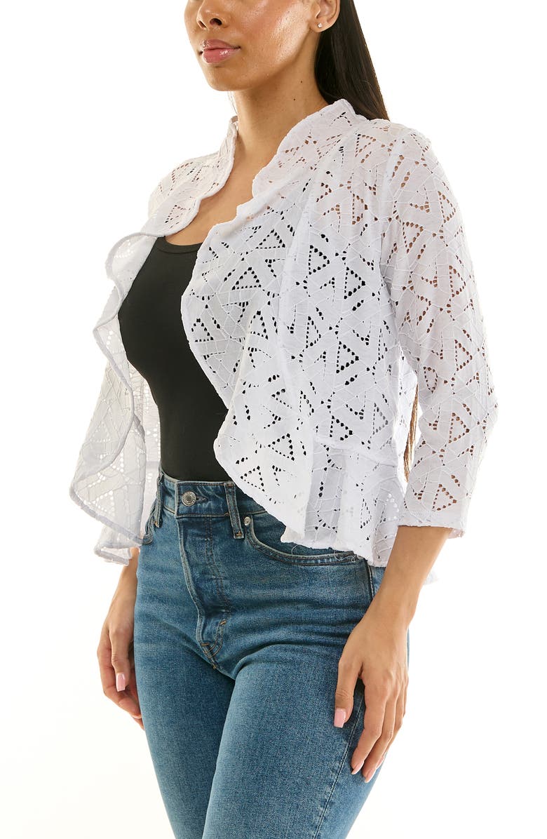 Nina Leonard Lace Three-Quarter Sleeve Bolero, Alternate, color, White