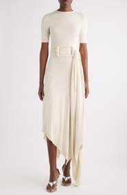 Alaïa Belted Bias Cut Fluid Jersey Asymmetric Dress