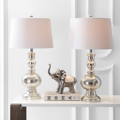 Jonathan Y Genie 28.5" Glass Led Table Lamp In Mercury Silver