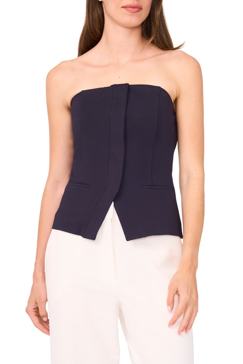 Strapless Ponte Tailored Weskit Top, Main, color, NAVY DEPTHS