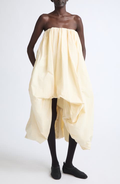 Strapless Draped Midi Dress